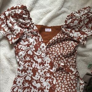 Floral Brown and White Dress